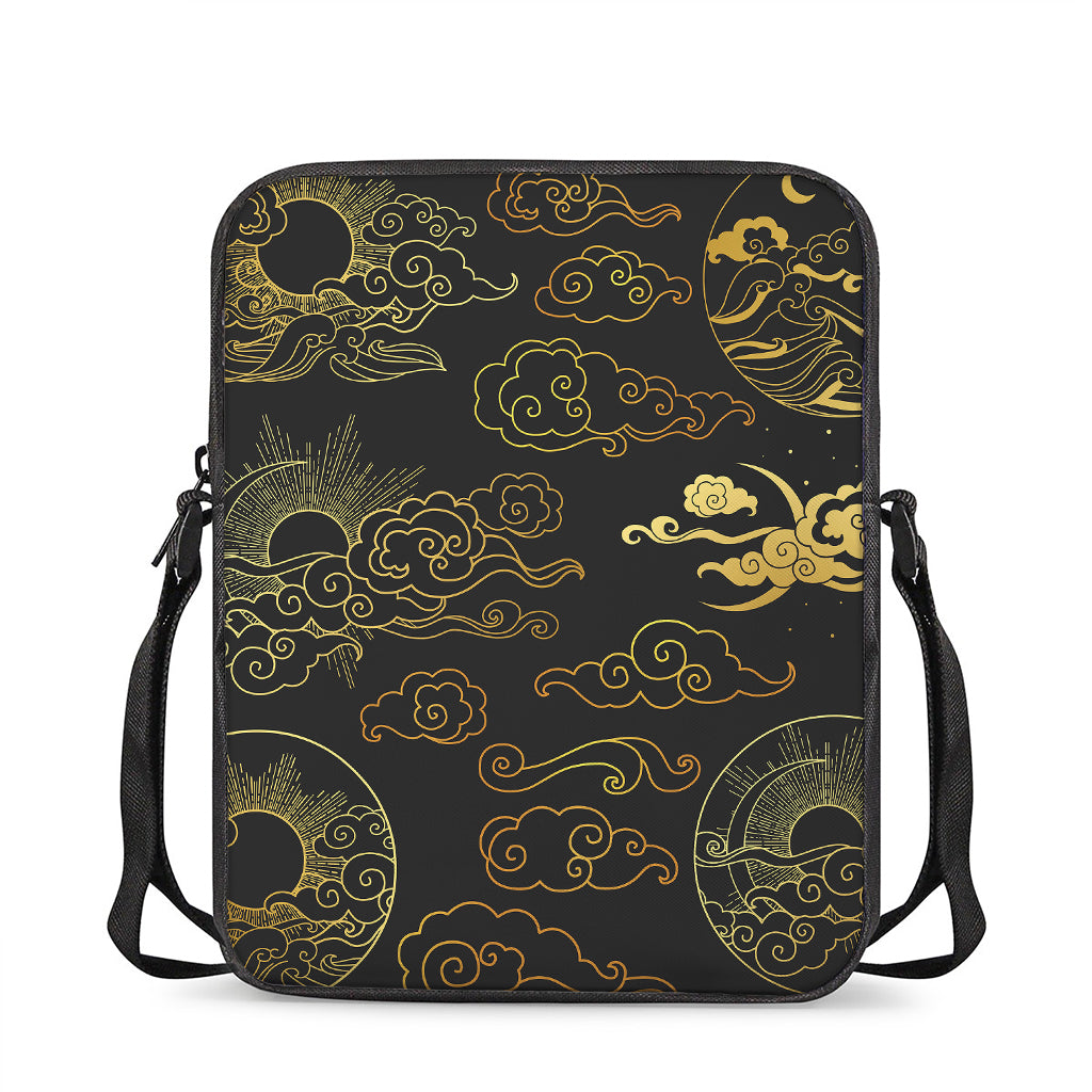 Gold Moon And Sun Print Rectangular Crossbody Bag