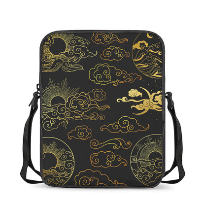 Gold Moon And Sun Print Rectangular Crossbody Bag