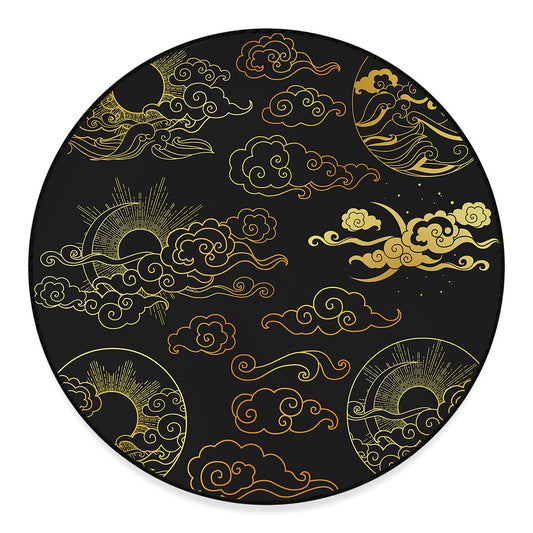 Gold Moon And Sun Print Round Floor Mat