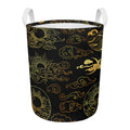 Gold Moon And Sun Print Round Laundry Basket