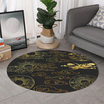 Gold Moon And Sun Print Round Rug