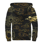 Gold Moon And Sun Print Sherpa Lined Zip Up Hoodie