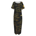 Gold Moon And Sun Print Short Sleeve Long Nightdress