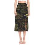 Gold Moon And Sun Print Side Slit Midi Skirt