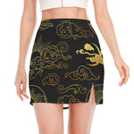 Gold Moon And Sun Print Side Slit Mini Skirt