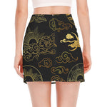 Gold Moon And Sun Print Side Slit Mini Skirt