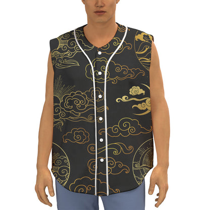 Gold Moon And Sun Print Sleeveless Baseball Jersey