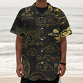 Gold Moon And Sun Print Textured Short Sleeve Shirt