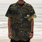 Gold Moon And Sun Print Textured Short Sleeve Shirt