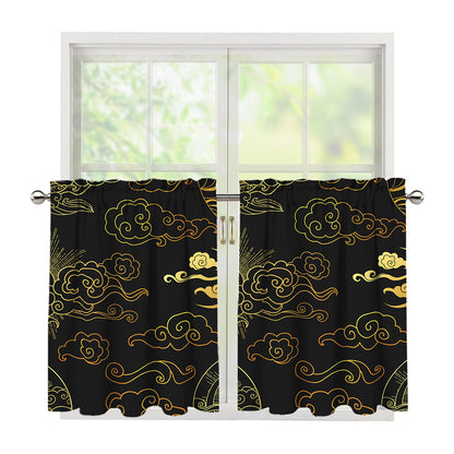Gold Moon And Sun Print Tier Curtains