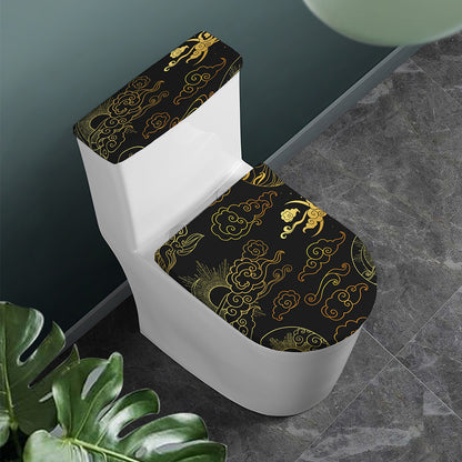 Gold Moon And Sun Print Toilet Lid And Tank Cover Set