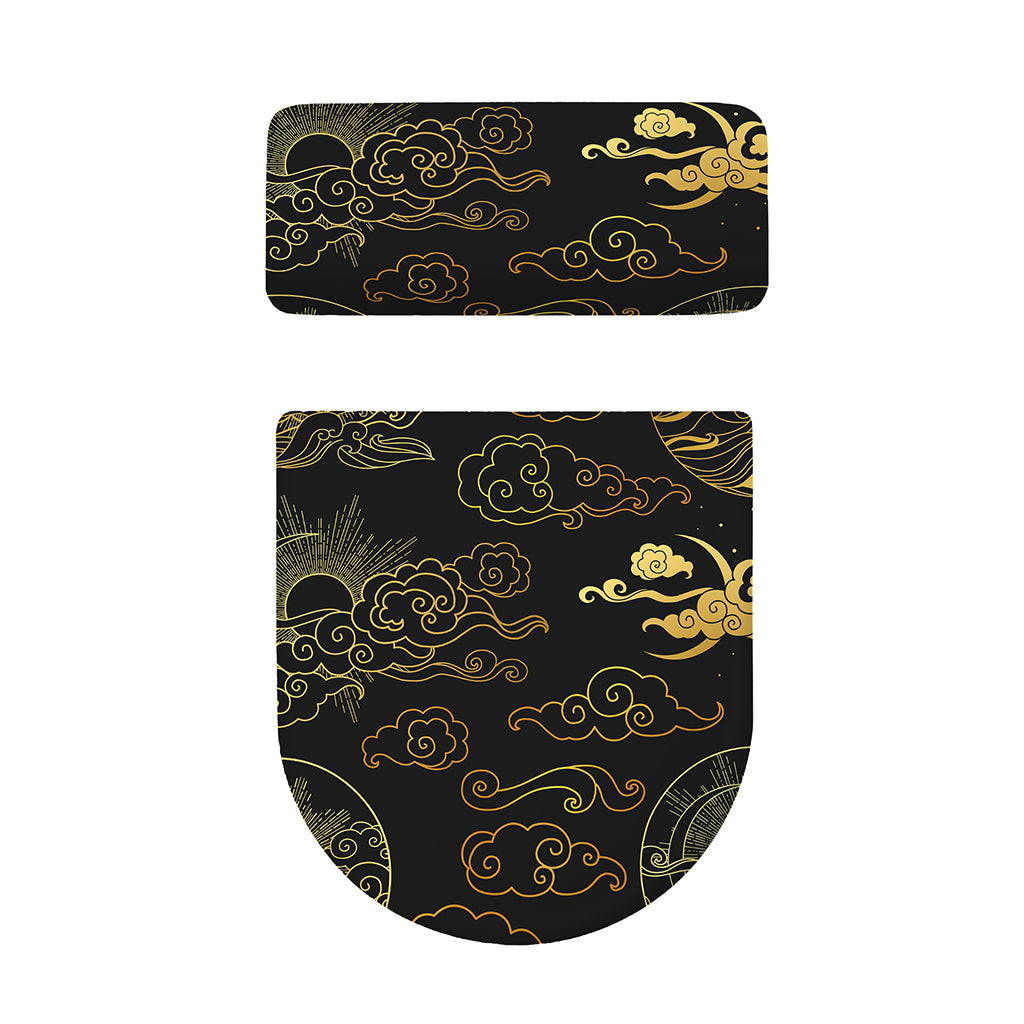 Gold Moon And Sun Print Toilet Lid And Tank Cover Set