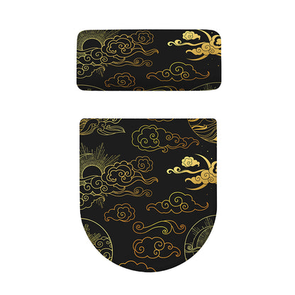 Gold Moon And Sun Print Toilet Lid And Tank Cover Set