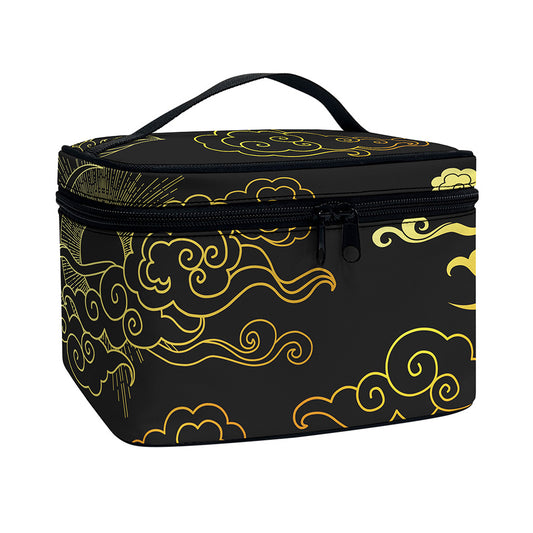 Gold Moon And Sun Print Travel Makeup Bag
