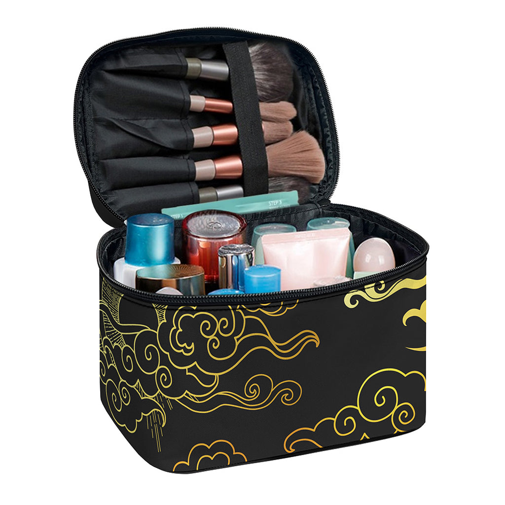Gold Moon And Sun Print Travel Makeup Bag