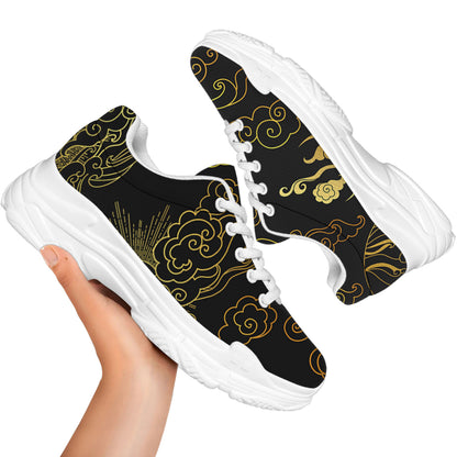 Gold Moon And Sun Print White Chunky Shoes