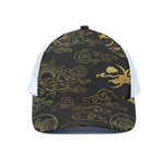 Gold Moon And Sun Print White Mesh Trucker Cap