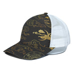 Gold Moon And Sun Print White Mesh Trucker Cap