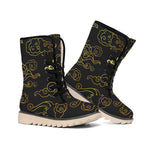 Gold Moon And Sun Print Winter Boots