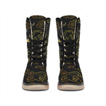 Gold Moon And Sun Print Winter Boots