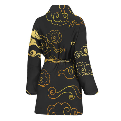 Gold Moon And Sun Print Women's Bathrobe