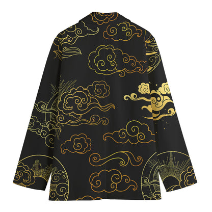 Gold Moon And Sun Print Women's Blazer