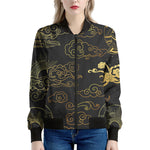 Gold Moon And Sun Print Women's Bomber Jacket