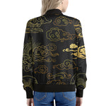 Gold Moon And Sun Print Women's Bomber Jacket