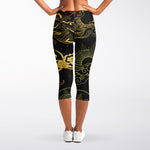 Gold Moon And Sun Print Women's Capri Leggings