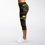 Gold Moon And Sun Print Women's Capri Leggings