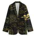 Gold Moon And Sun Print Women's Cotton Blazer