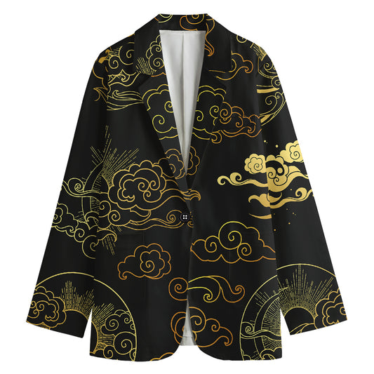 Gold Moon And Sun Print Women's Cotton Blazer