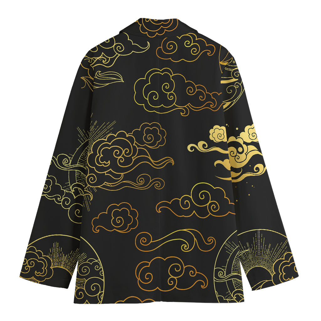 Gold Moon And Sun Print Women's Cotton Blazer