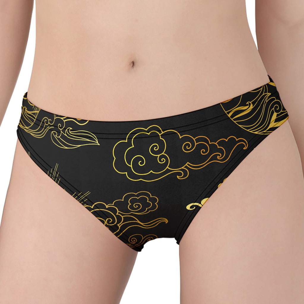 Gold Moon And Sun Print Women's Panties