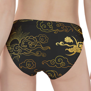 Gold Moon And Sun Print Women's Panties
