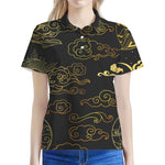 Gold Moon And Sun Print Women's Polo Shirt