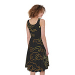 Gold Moon And Sun Print Women's Sleeveless Dress