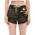 Gold Moon And Sun Print Women's Split Running Shorts