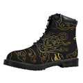 Gold Moon And Sun Print Padded Collar Lace Up Boots