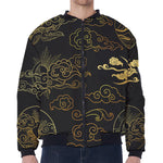 Gold Moon And Sun Print Zip Sleeve Bomber Jacket