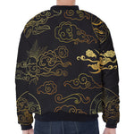 Gold Moon And Sun Print Zip Sleeve Bomber Jacket