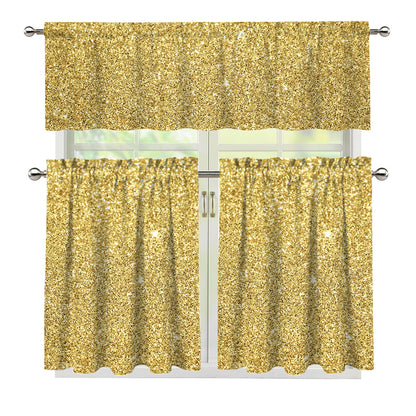 Gold (NOT Real) Glitter Print 3 Piece Kitchen Curtains