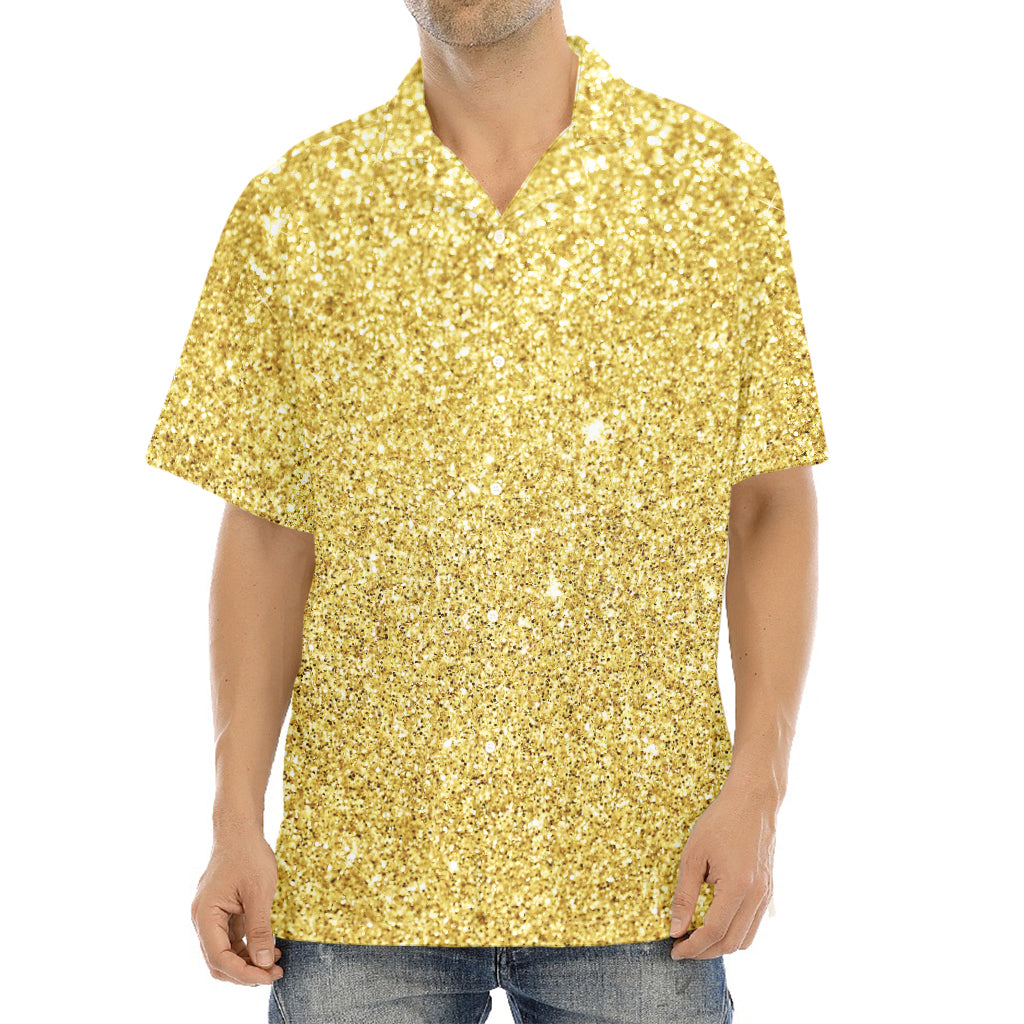 Gold (NOT Real) Glitter Print Aloha Shirt