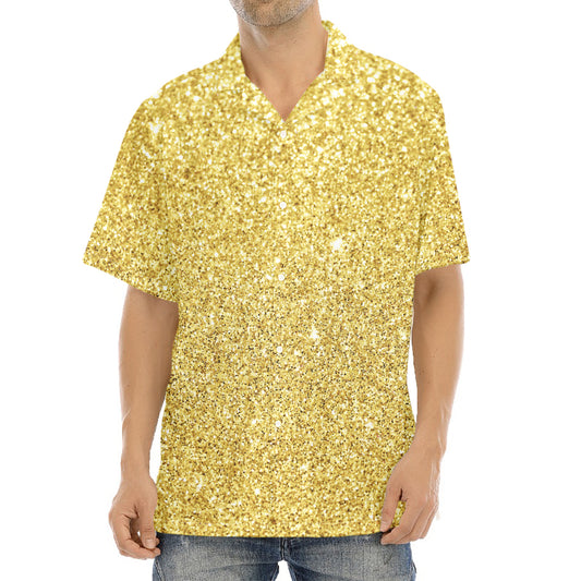 Gold (NOT Real) Glitter Print Aloha Shirt