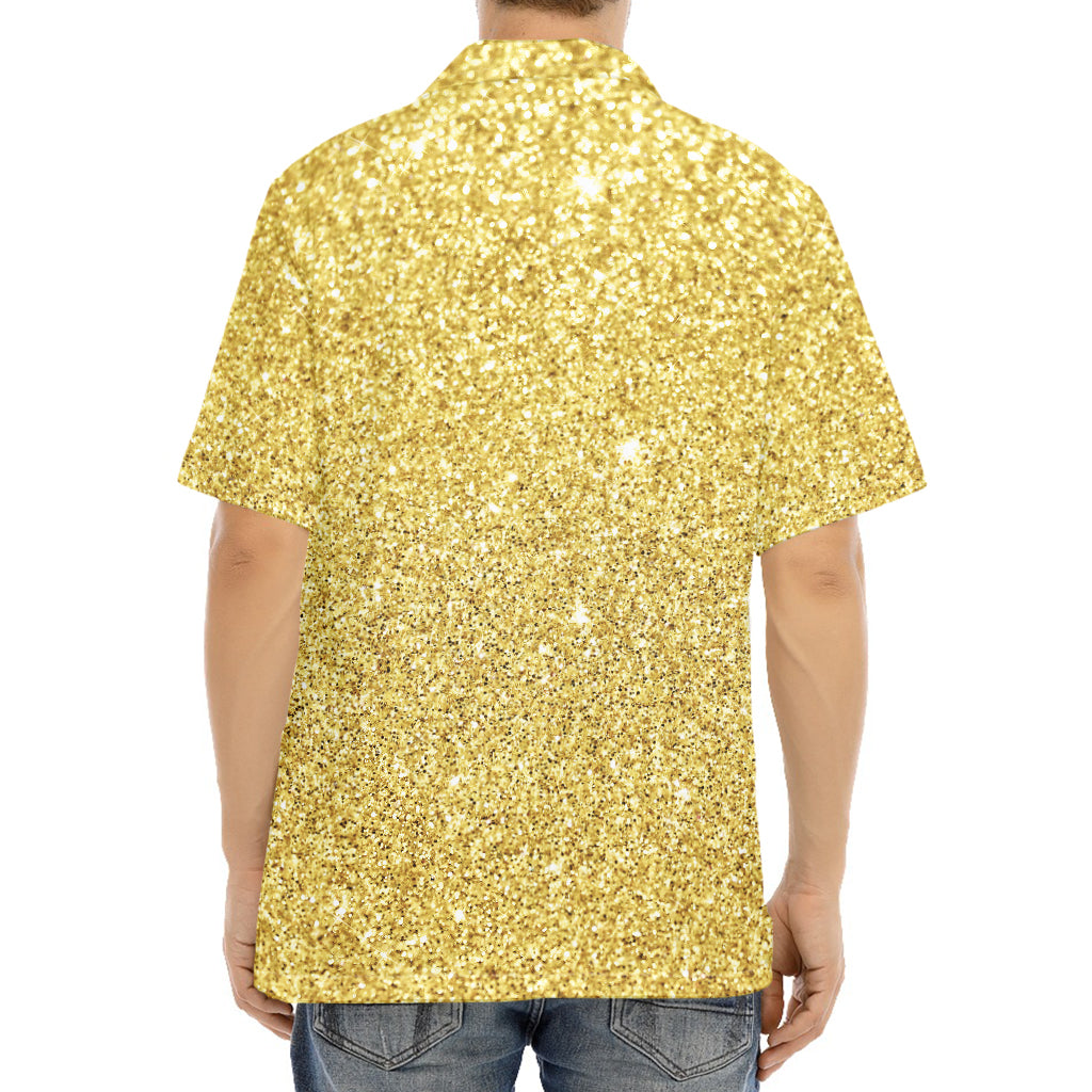 Gold (NOT Real) Glitter Print Aloha Shirt