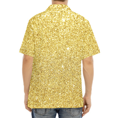 Gold (NOT Real) Glitter Print Aloha Shirt