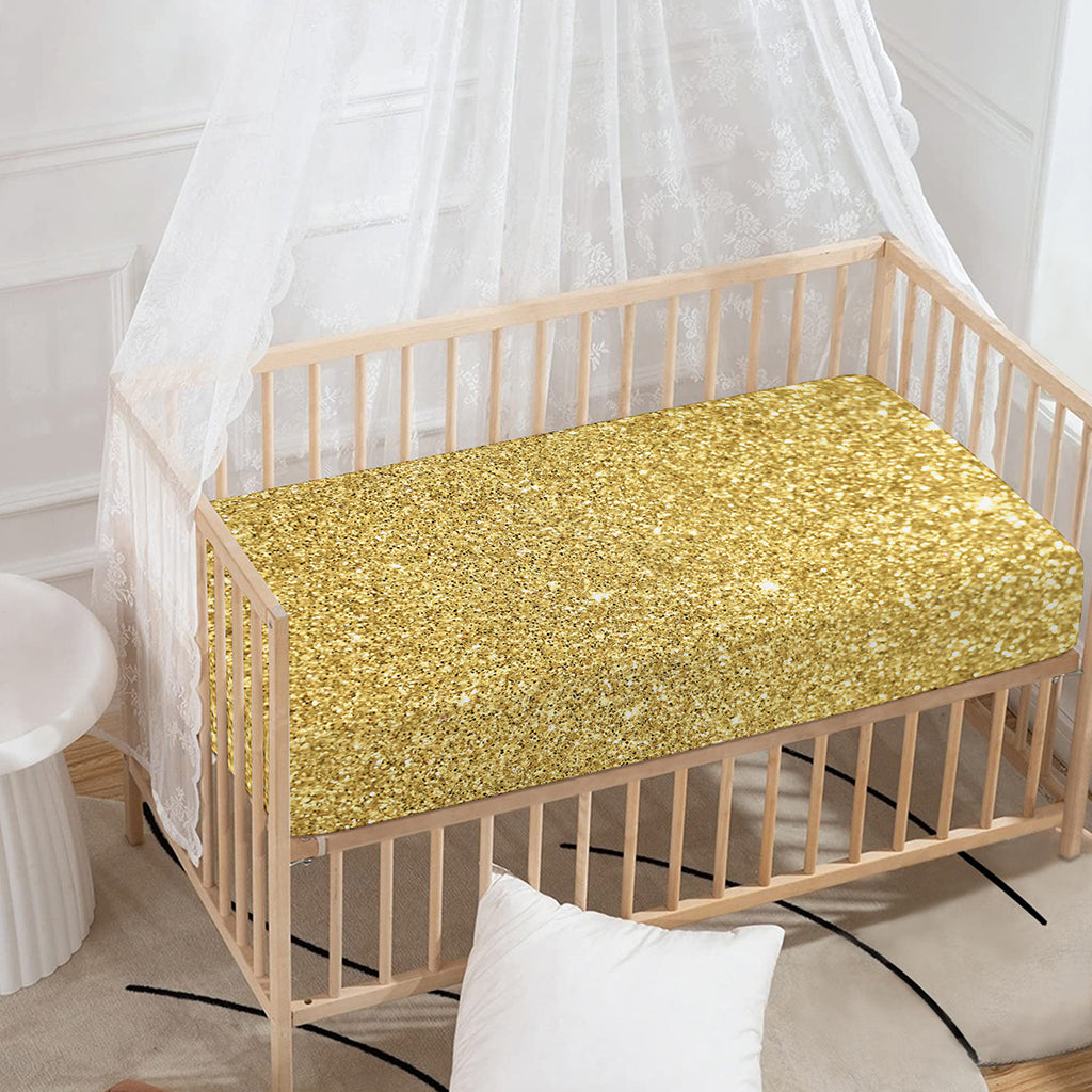Gold (NOT Real) Glitter Print Baby Crib Sheet