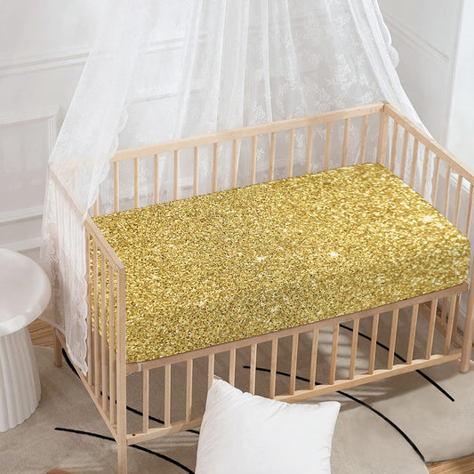 Gold (NOT Real) Glitter Print Baby Crib Sheet