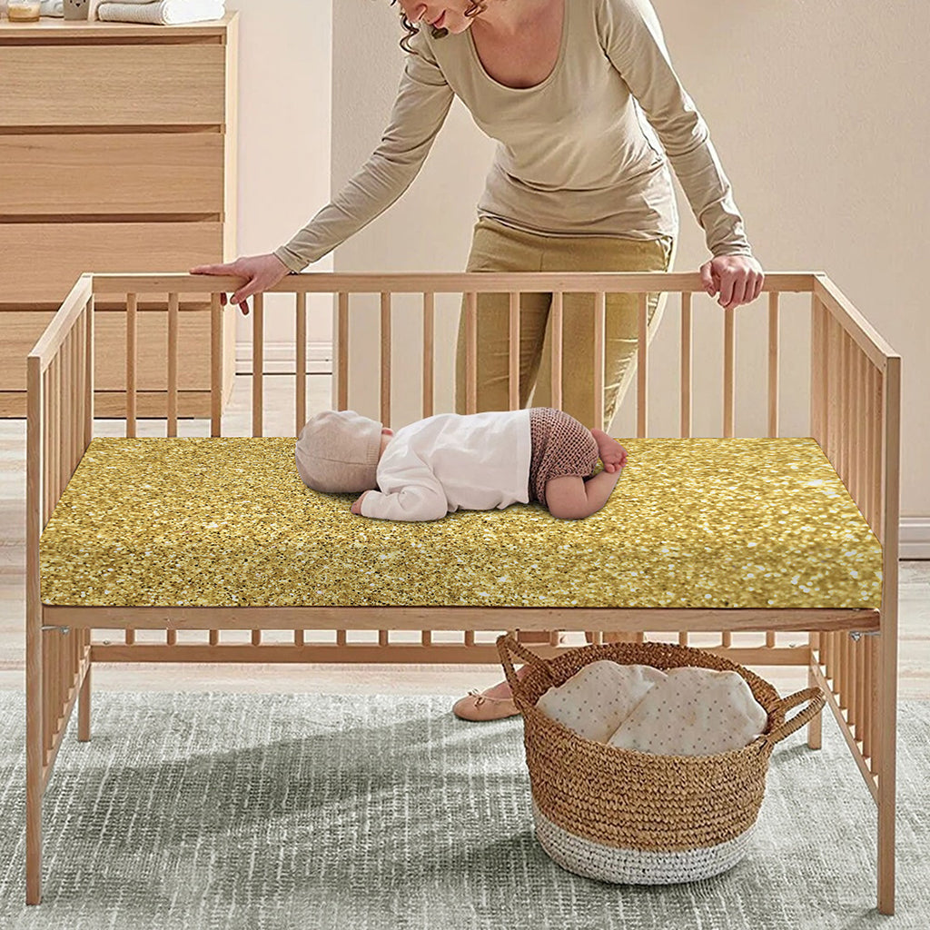 Gold (NOT Real) Glitter Print Baby Crib Sheet