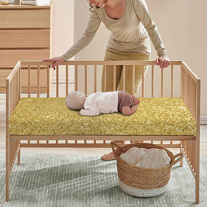 Gold (NOT Real) Glitter Print Baby Crib Sheet